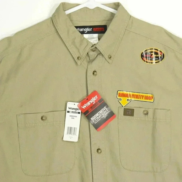 Wrangler Men's Riggs Workwear Twill Button Down Work Shirt Khaki - Picture 3 of 4